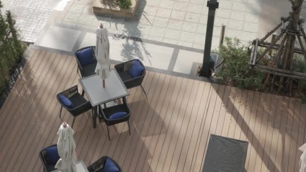 Aerial View Restaurant Table Umbrella Tropical Beach Side Summer Time — Stock videók