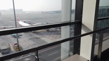 December28,2019 : Shanghai,China : outside the airport departure terminal while operating  flight