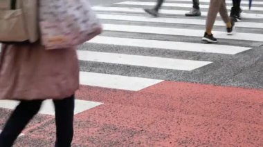 14 Nisan 2019: Tokyo, Japonya: 4k HD video Tokyo 'da zebra hattı üzerinde yürürken