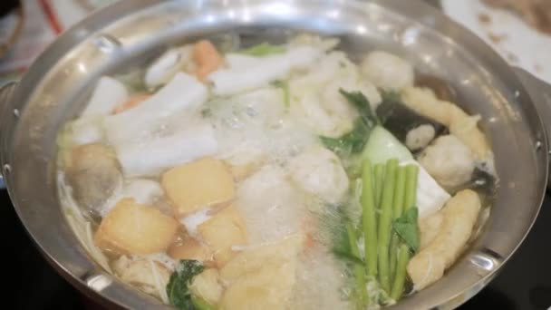Tajski Hot Pot Stylu Suki Pełne Ryb Kuli Warzyw Mięsa — Wideo stockowe