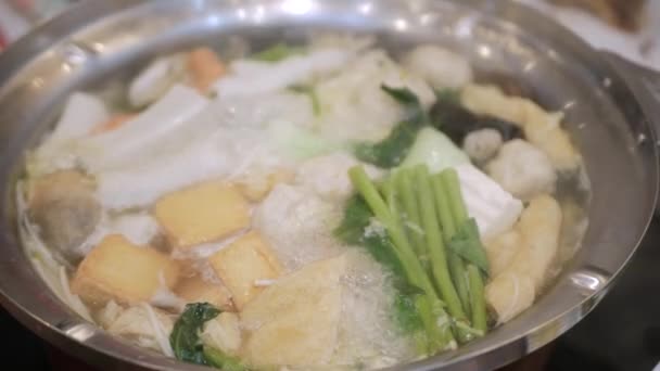 Thai Hot Pot Style Suki Full Fish Ball Vegetable Meat — Stock Video