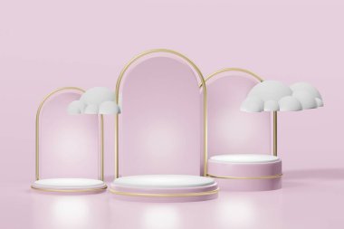 Ürün yerleştirme için asgari tasarım için podyum sahne gösteriminin 3d görüntülenmesi. 