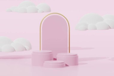 Ürün yerleştirme için asgari tasarım için podyum sahne gösteriminin 3d görüntülenmesi. 