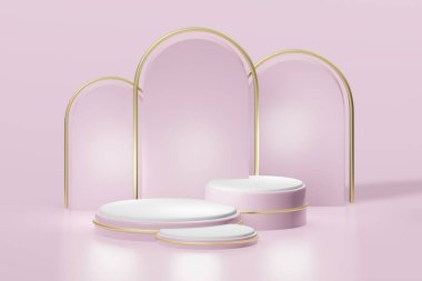 Ürün yerleştirme için asgari tasarım için podyum sahne gösteriminin 3d görüntülenmesi. 