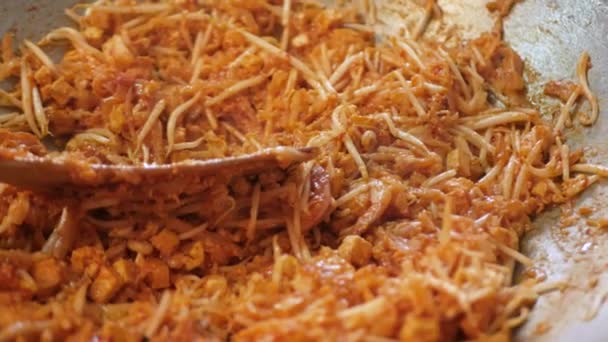 Pov Medan Matlagning Stekt Pad Thai Köket Berömd Street Food — Stockvideo