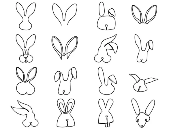 Set Bunny Rabbit Line Art Icon Abstract Outline Rabbit Hand — Stock Vector
