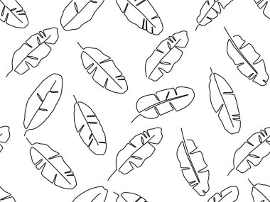 Tek satırda egzotik muz yaprağı kusursuz arkaplan tasarımı çizimi