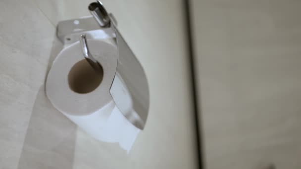 Tomando Papel Higiênico Banheiro Para Limpeza — Vídeo de Stock