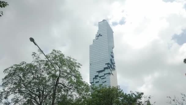 Vista Para Céu Edifício Highrise Distrito Financeiro Negócios Área Silom — Vídeo de Stock
