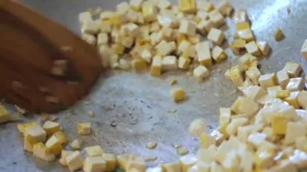 Frituur Tofu Pan Voor Het Koken Paddestoel Beroemde Traditionele Thaise — Stockvideo