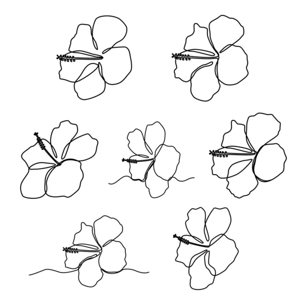 Exotische Hibiscus Bloem Een Lijn Tekening — Stockvector