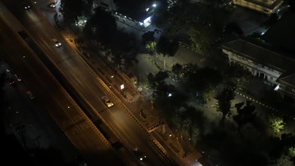 View Bus Stop Street Silom Area Night Time Some Cars — Stock Video