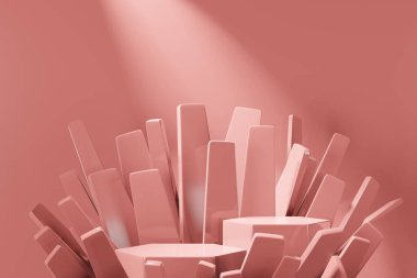 Ürün yerleştirme için asgari tasarım için podyum sahne gösteriminin 3d görüntülenmesi. 