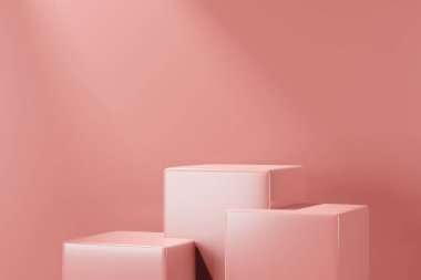 Ürün yerleştirme için asgari tasarım için podyum sahne gösteriminin 3d görüntülenmesi. 