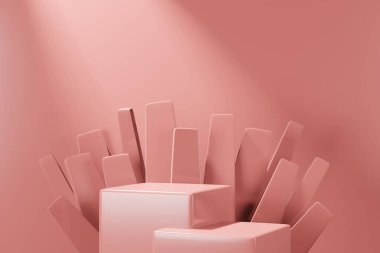 Ürün yerleştirme için asgari tasarım için podyum sahne gösteriminin 3d görüntülenmesi. 