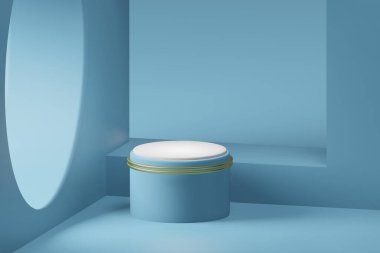 Ürün yerleştirme için asgari tasarım için podyum sahne gösteriminin 3d görüntülenmesi. 