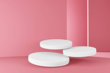 Ürün yerleştirme için asgari tasarım için podyum sahne gösteriminin 3d görüntülenmesi. 