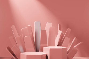 Ürün yerleştirme için asgari tasarım için podyum sahne gösteriminin 3d görüntülenmesi. 