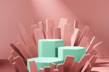 Ürün yerleştirme için asgari tasarım için podyum sahne gösteriminin 3d görüntülenmesi. 