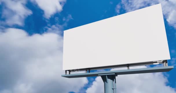 Papan Reklame Mockup Kosong Atas Awan Timelapse Langit Biru Alami — Stok Video