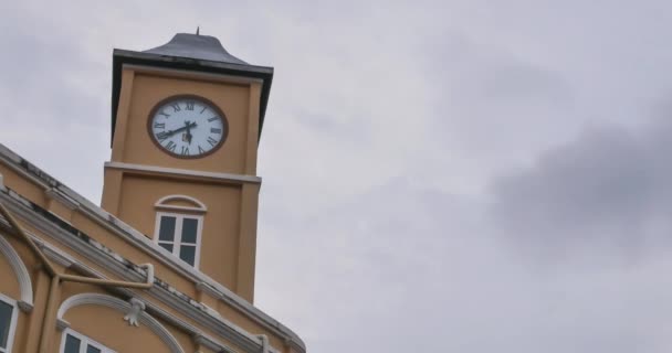 Time Lapse Clock Clock Tower Sino Portuguese Architecture Style Sunset — ストック動画