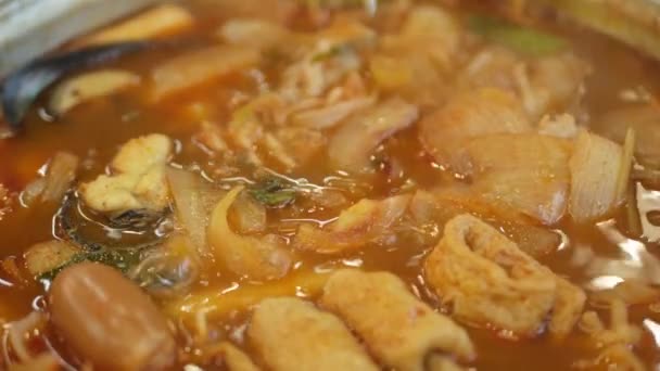 Close While Using Chopstick Pick Squid Korean Kimchi Tteok Pokki — Wideo stockowe