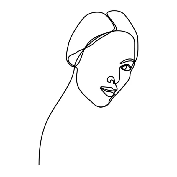 Continuous One Line Hand Drawing Woman Face Line Art Feminine —  Vetores de Stock