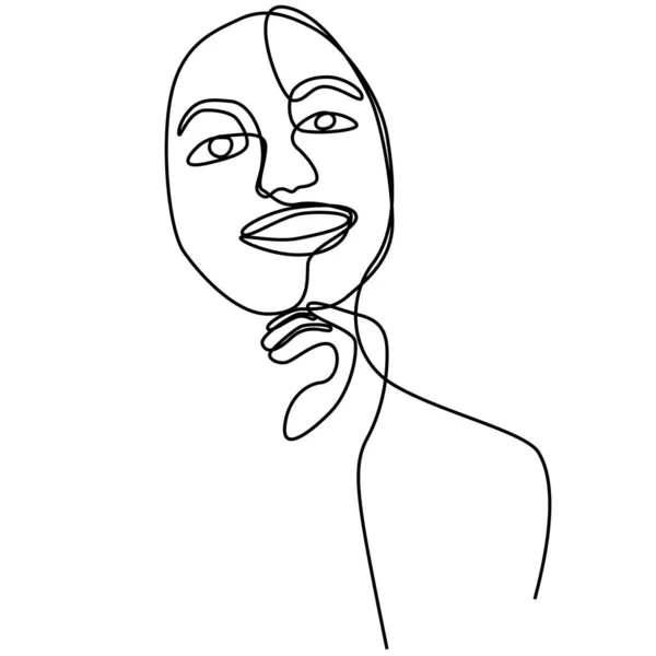 Continuous One Line Hand Drawing Woman Face Line Art Feminine — Vector de stock
