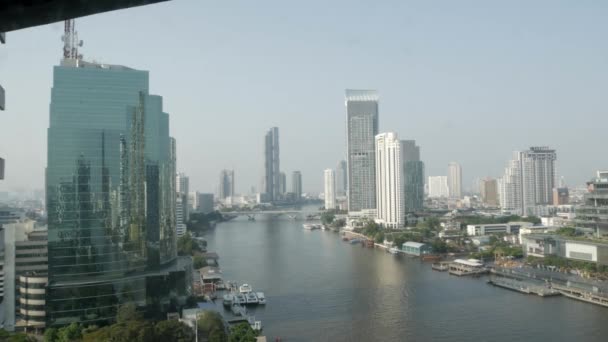 View Chaophraya River Skyscraper Both Shore Side River City Bangkok — Stok video