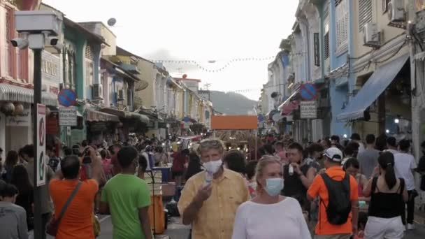 July 2022 Phuket Thailand Crowded Tourist People Shopping Thalang Road — Αρχείο Βίντεο