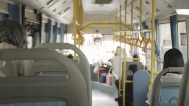 inside the dirty local bus in Bangkok. Public transportation in south east asia