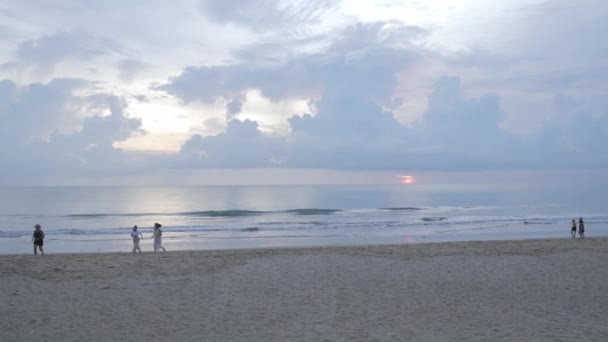 Sunset Time Seascape Natural Beach Sea Wave Water Foam Sandy — Wideo stockowe