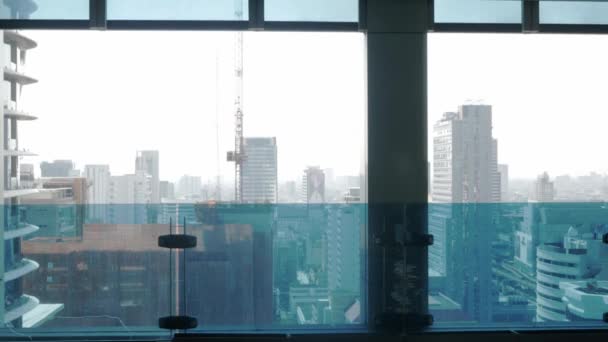 Kilátás Felhőkarcoló Vízszintes Vonal Felett Míg Naplemente Nagy Város Bangkok — Stock videók
