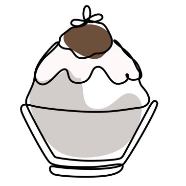 ice shaved bingsu korean japanese style sweet dessert in minimal one continuous line simple design style with color