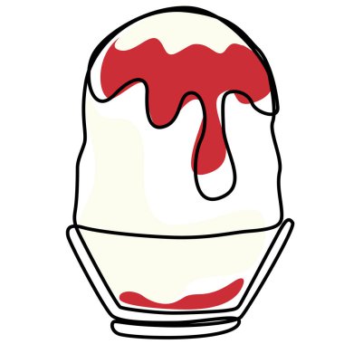 ice shaved bingsu korean japanese style sweet dessert in minimal one continuous line simple design style with color