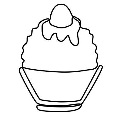 ice shaved bingsu korean japanese style sweet dessert in minimal one continuous line simple design style