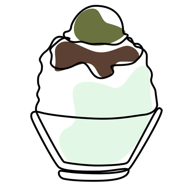 Ice Shaved Bingsu Korean Japanese Style Sweet Dessert Minimal One — Vector de stock