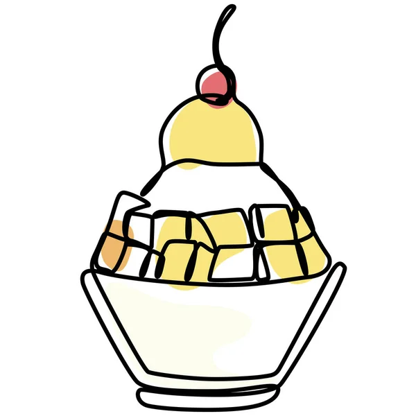 Ice Shaved Bingsu Korean Japanese Style Sweet Dessert Minimal One — Διανυσματικό Αρχείο