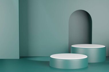 Ürün yerleştirme için asgari tasarım için podyum sahne gösteriminin 3d görüntülenmesi. 