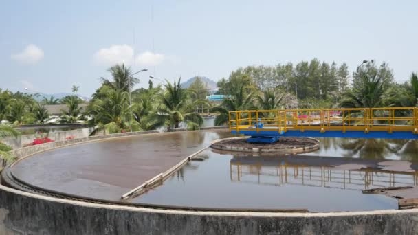 Pov Water Surface Treatment Pond While Waste Water Treatment Process — Vídeos de Stock