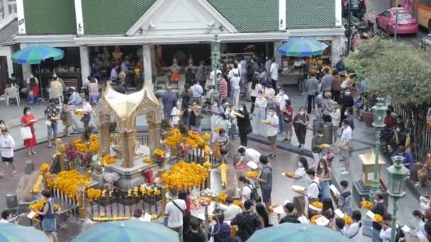 December 2021 Bangkok Thailand Aerial View Outdoor Erawan Shrine Located — Stock Video