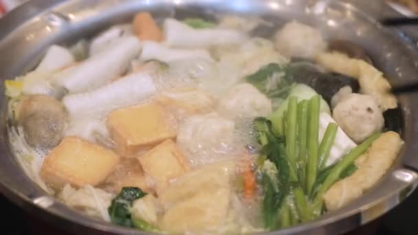 Style Thaïlandais Hot Pot Suki Plein Boule Poisson Légumes Viande — Video