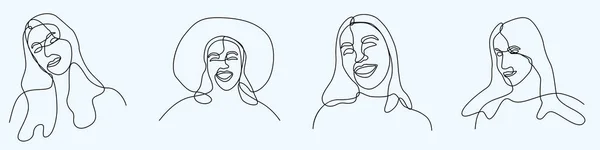 Kontinuierliche Einzeilige Handzeichnung Der Frau Face Line Art Feminin — Stockvektor