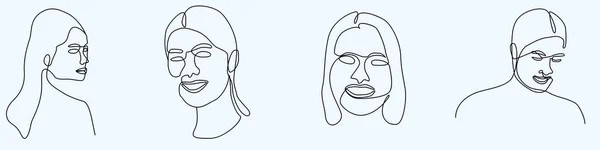 Continuous One Line Hand Drawing Woman Face Line Art Feminine — 스톡 벡터