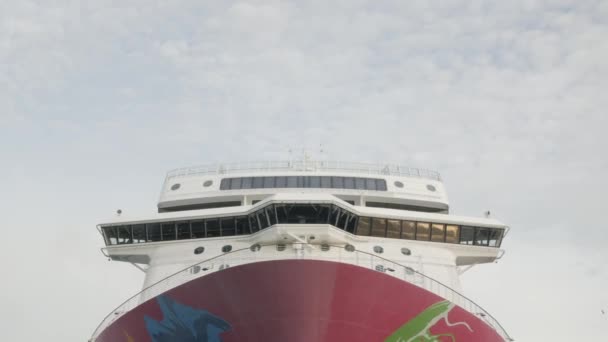 Low Angle View Cruise Ship Background Blue Sky While Docking — Stock Video