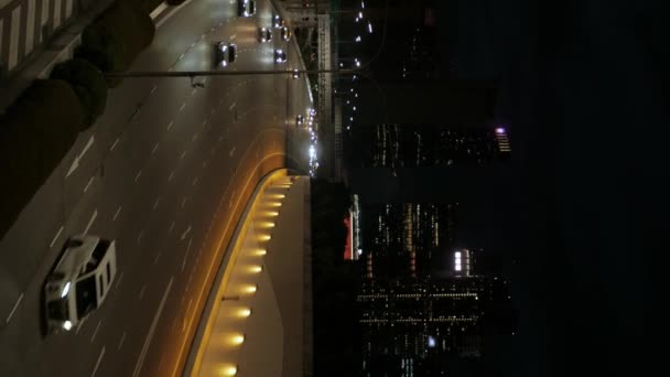 Vertikal Video Highway Väg Med Trafficking Leder Till Stadens Centrala — Stockvideo