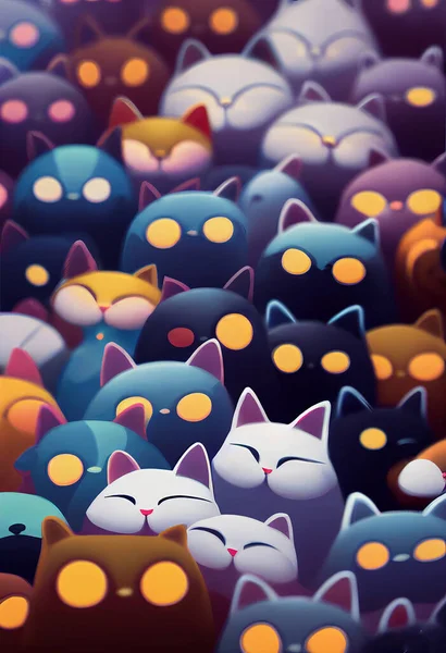 Group of cute cats for wallpaper and graphic designs. 2D Illustration.