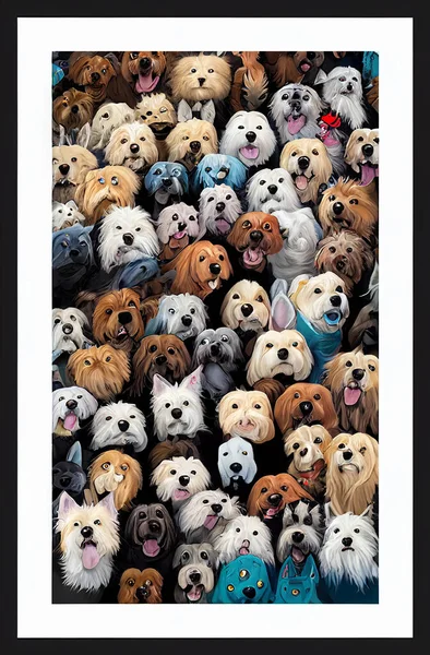 Group of cute dogs for wallpaper and graphic designs. 2D Illustration.