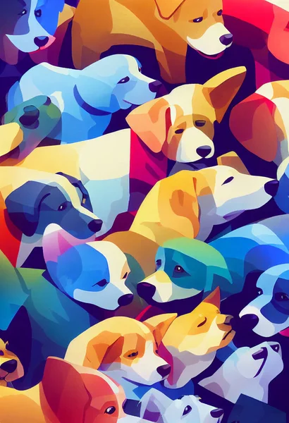 Group of cute dogs for wallpaper and graphic designs. 2D Illustration.