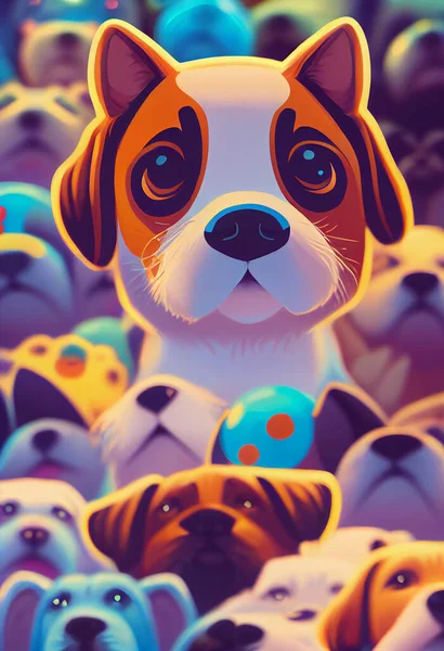 Group of cute dogs for wallpaper and graphic designs. 2D Illustration.